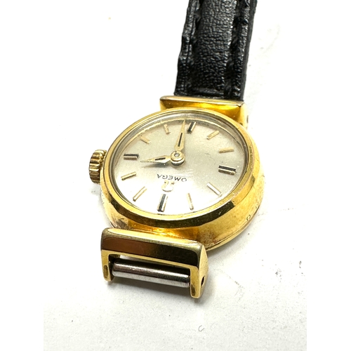 440 - Vintage gold plated Omega ladies wristwatch the watch is ticking needs new strap