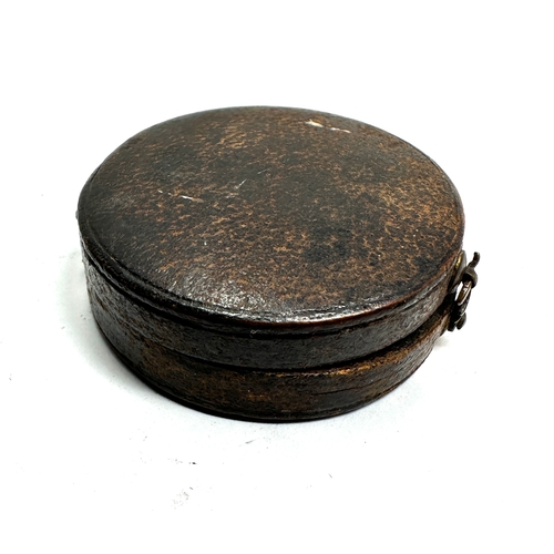 457 - Antique leather cased compass case measures approx 4cm dia