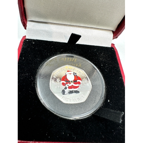 399 - 2019 Gibraltar Silver proof  Coloured Father Christmas 50p boxed pobjoy mint