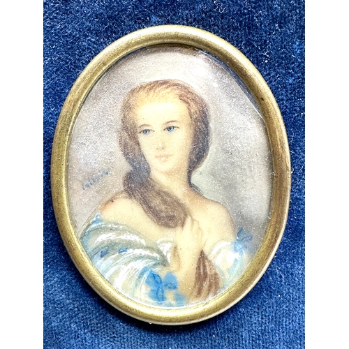 459 - Vintage signed miniature painting of a young woman