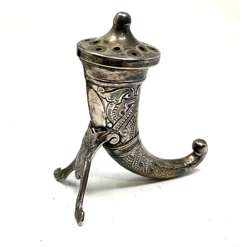 26 - Norwegian Silver Pepper Salt Pot Cruet Theodore Olsen Viking Horn Shape c1930