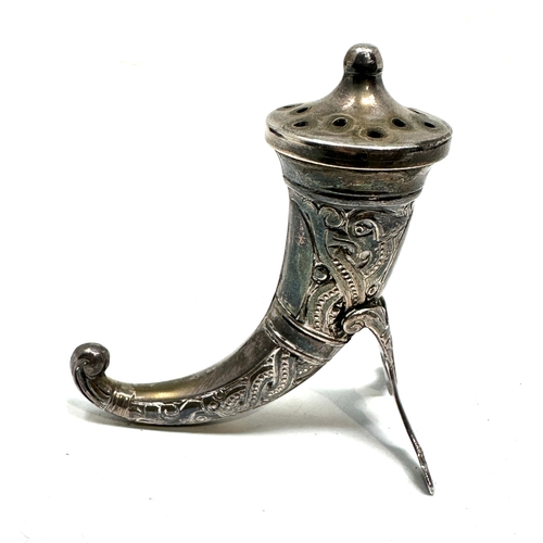 26 - Norwegian Silver Pepper Salt Pot Cruet Theodore Olsen Viking Horn Shape c1930