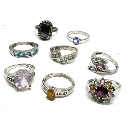 265 - selection of 8 silver gemstone set rings weight 32g