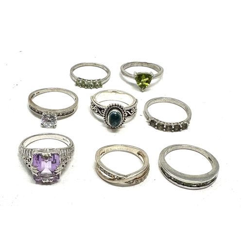 266 - selection of 8 silver gemstone set rings weight 24g