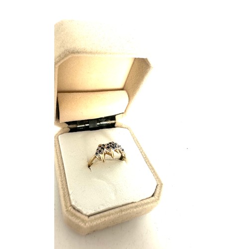 139 - Dolphin diamond and sapphire ring UK ring size O