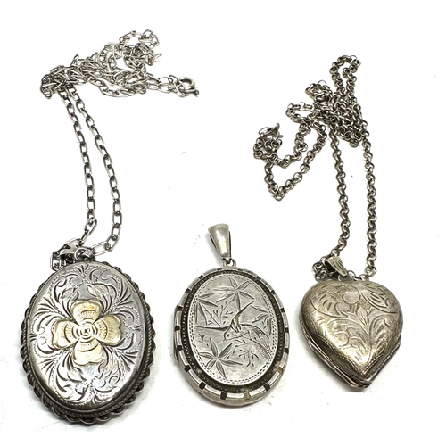 269 - 3 vintage silver lockets largest measures approx 5.6cm 2 having silver neclace chains weight 51g