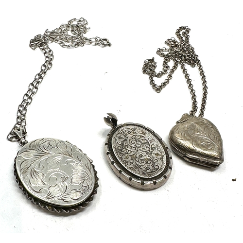 269 - 3 vintage silver lockets largest measures approx 5.6cm 2 having silver neclace chains weight 51g