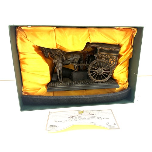 77 - Boxed Ringtons Bronze Horse & Cart 