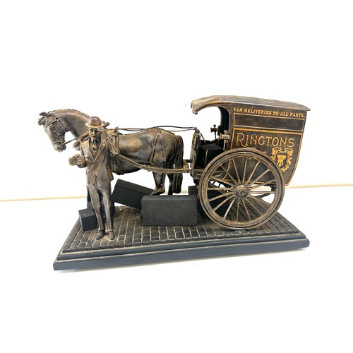 77 - Boxed Ringtons Bronze Horse & Cart 