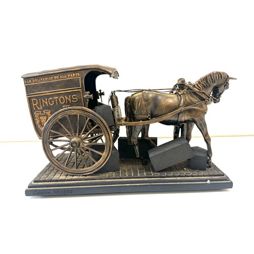 77 - Boxed Ringtons Bronze Horse & Cart 