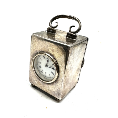 22 - Antique silver carriage clock measures approx height 6.5cm not including handle London silver hallma... 