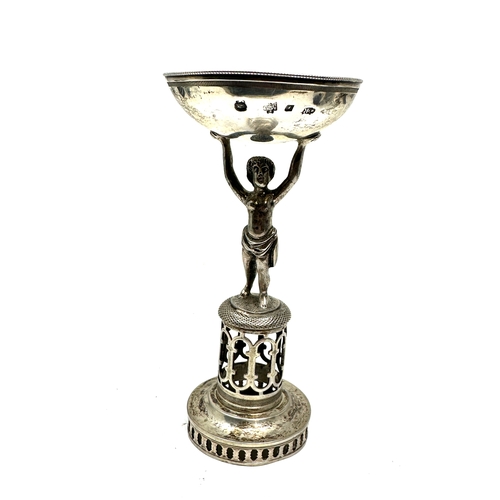 30 - Antique silver Toasting Cup With Figural Base continental silver hallmarks measures approx height 13... 