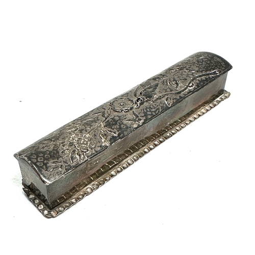 31 - Antique silver trinket box measures approx 15cm by 3.2cm height 2.5cm weight 84g