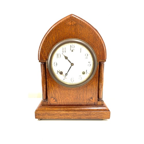 95 - 2 Key hole inlaid Chapel clock, height 15 inches