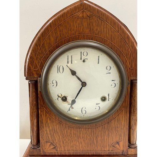 95 - 2 Key hole inlaid Chapel clock, height 15 inches