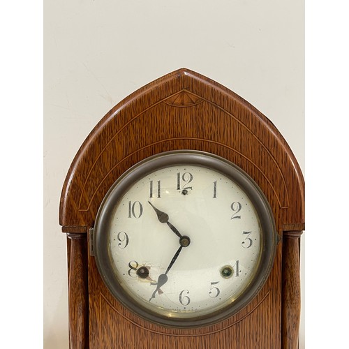 95 - 2 Key hole inlaid Chapel clock, height 15 inches