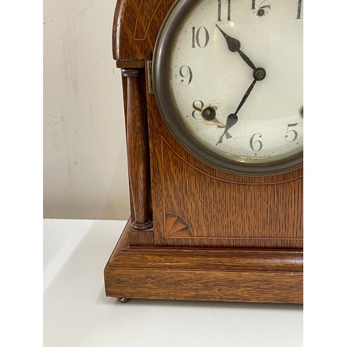 95 - 2 Key hole inlaid Chapel clock, height 15 inches