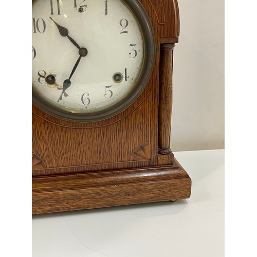 95 - 2 Key hole inlaid Chapel clock, height 15 inches