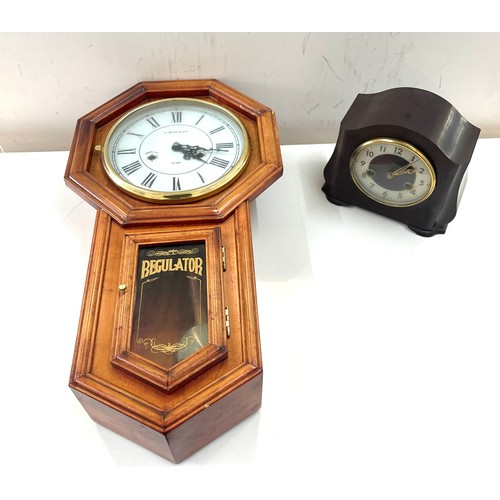 249 - Smiths bakelite mantel clock and a wood and sons 31 day wall clock, untested