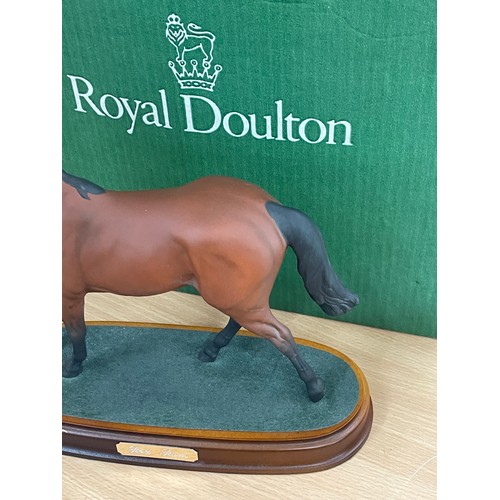 114 - Boxed Royal Doulton Red Rum horse figure on wooden plinth