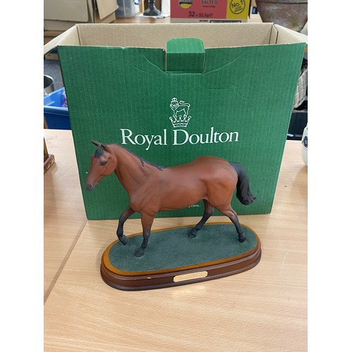 114 - Boxed Royal Doulton Red Rum horse figure on wooden plinth