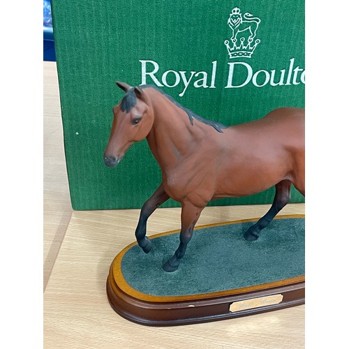 114 - Boxed Royal Doulton Red Rum horse figure on wooden plinth