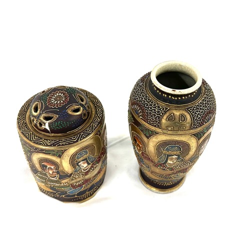 53 - Japanese satsuma vase and jar, a/f hand painted height 7 inches