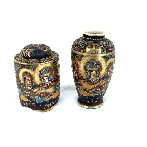 53 - Japanese satsuma vase and jar, a/f hand painted height 7 inches