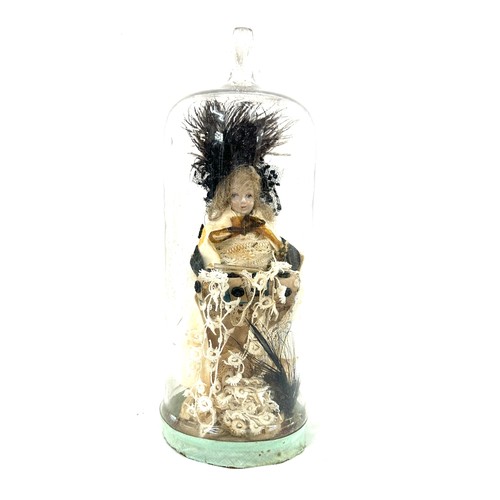 571 - Victorian gypsy doll in glass dome, 11 inches tall