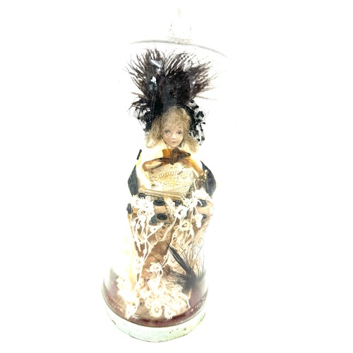 571 - Victorian gypsy doll in glass dome, 11 inches tall