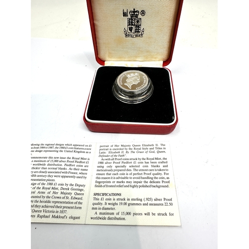 404 - Boxed royal mint 1988 silver proof piedfort  one pound coin with c.o.a