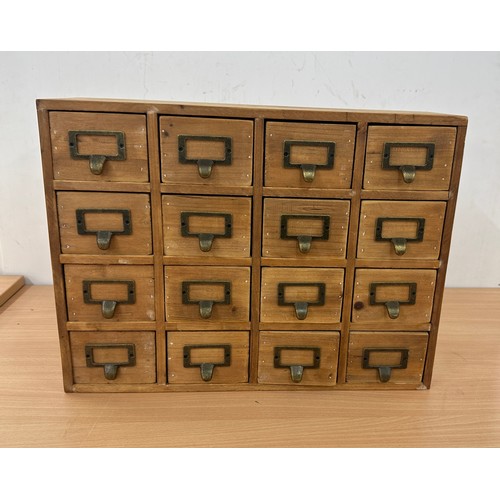 174 - Vintage wooden multi drawer measures approximately 13 inches tall 19 inches wide 7 inches depth