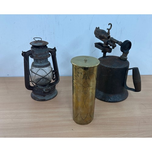 102 - Selection of collectables includes Trench art, large Blow torch etc