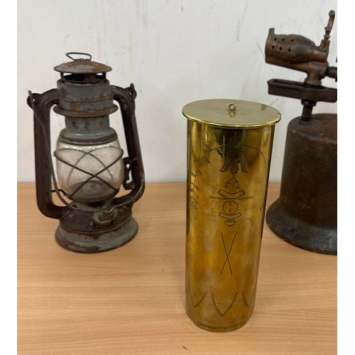 102 - Selection of collectables includes Trench art, large Blow torch etc