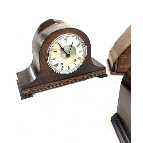 13 - Selection of assorted clocks includes Three wooden mantel clock spares and repairs