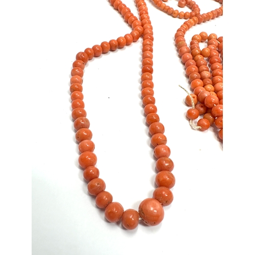 124 - Antique red coral bead necklace for restringing weight 48g