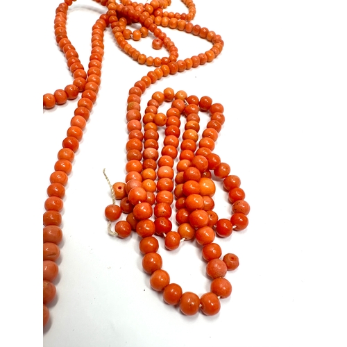 124 - Antique red coral bead necklace for restringing weight 48g