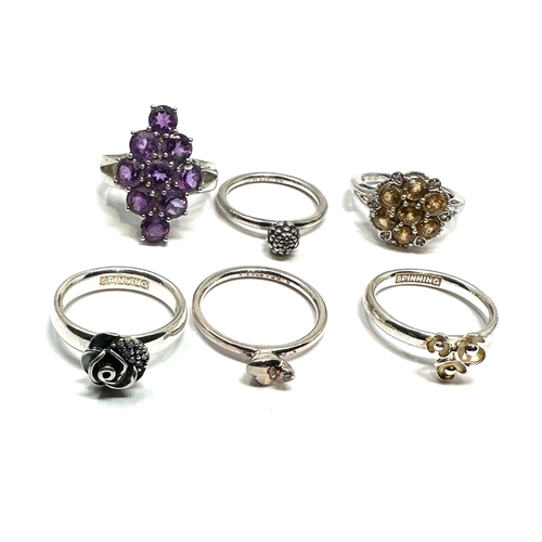 196 - 6 silver stone set rings