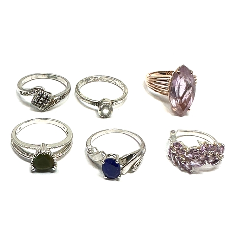 198 - 6 silver stone set rings