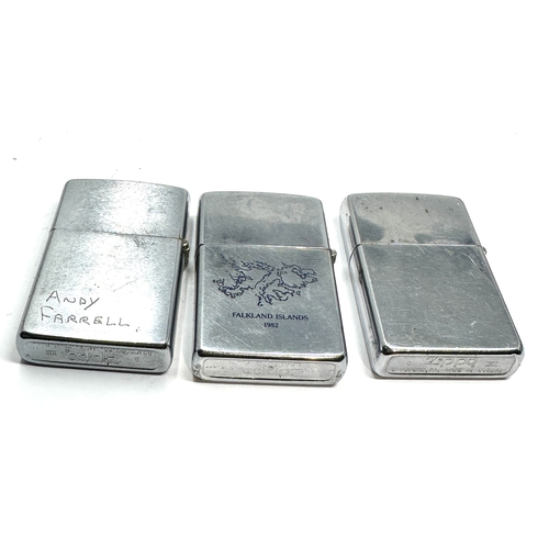 461 - 3 Zippo lighters los angeles falkland islands 1982 resolution etc