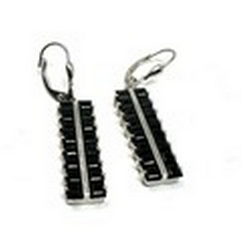 138 - 9ct white gold black gemstone earrings measure approx 4 cm drop weight 7.4g