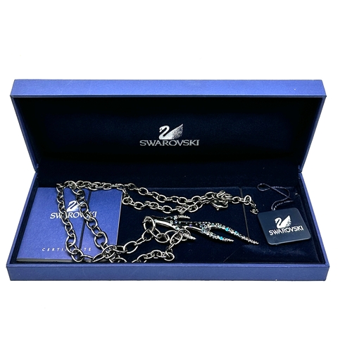 342 - Signed Swarovski Crystal Long Necklace Large Domination Coral Branch Blue w/ Box