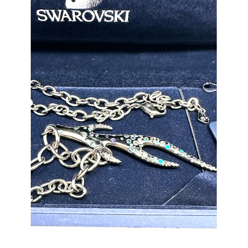 342 - Signed Swarovski Crystal Long Necklace Large Domination Coral Branch Blue w/ Box