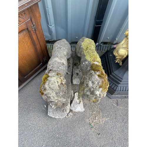 100R - Pair of Concrete lion figures measures approximately 23 inches tall 28 inches lonf 8 inches wide