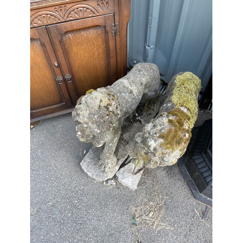 100R - Pair of Concrete lion figures measures approximately 23 inches tall 28 inches lonf 8 inches wide