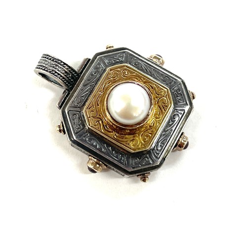 190 - Konstantino silver and 18ct gold pearl pendant (29.5g)