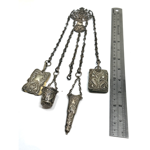 1 - Antique Victorian Silver Plated  Chatelaine and Accessories