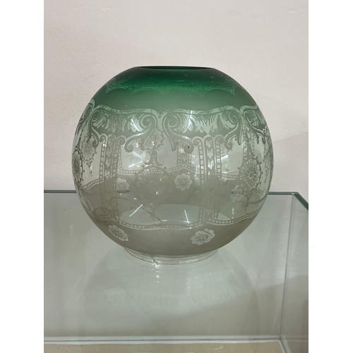 640 - Antique green glass oil lamp shade measures approximately 7 inches tall A/F