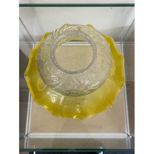 636 - Antique yellow glass oil lamp shade measures approximately 5 inches tall 10inches diameter