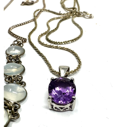 237 - silver moonstone necklace & amethyst pendant necklace